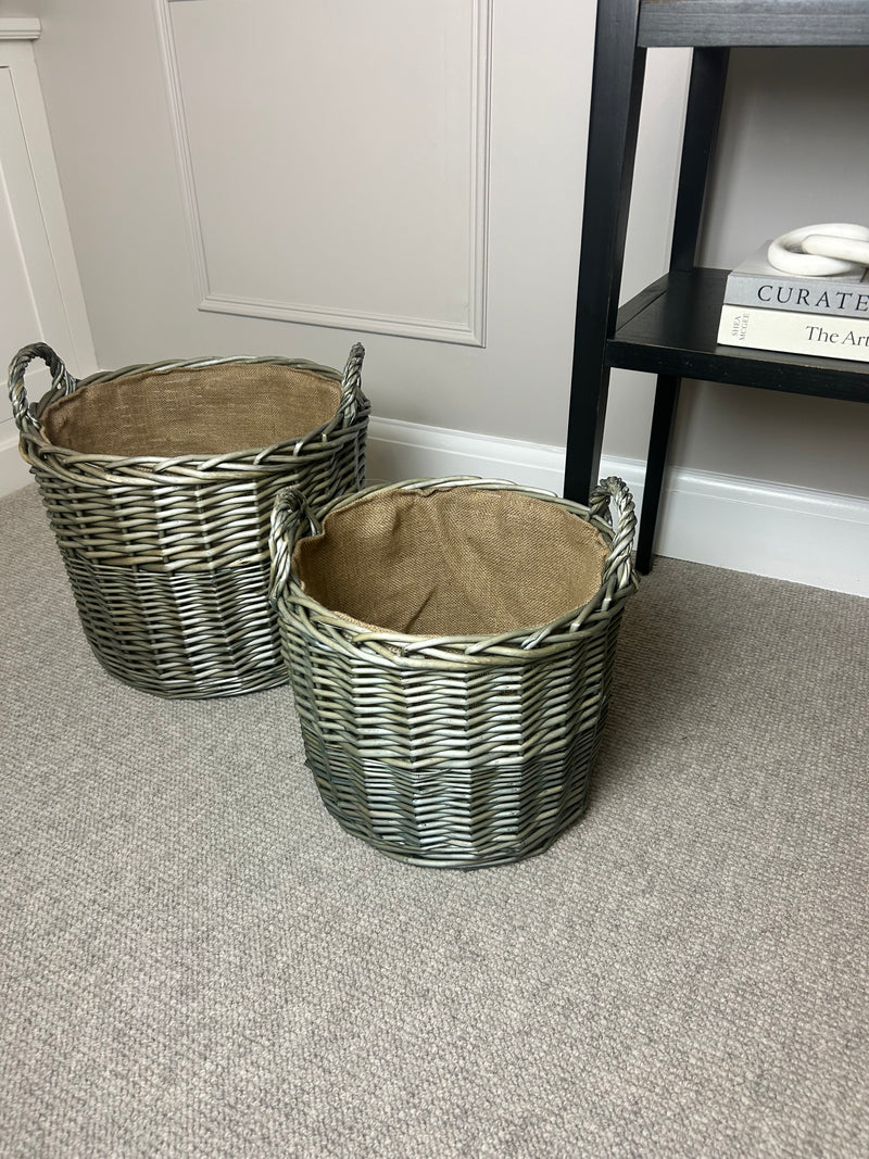 Washed finish Straight sided handled lined basket 2 sizes