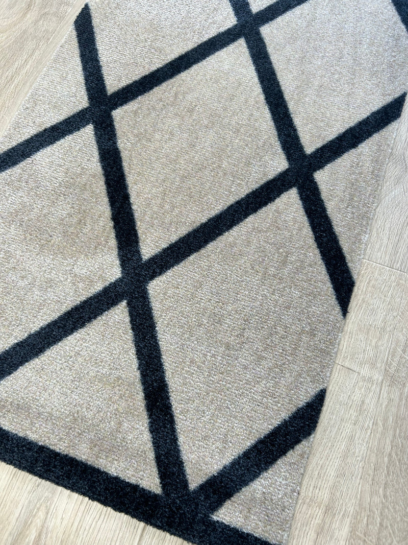 Abstract Natural Black Geometric Washable Door Mat & Runner rug