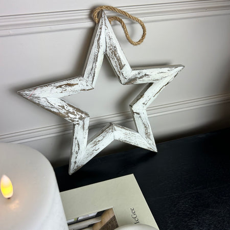 Large wooden hanging star white 32cm