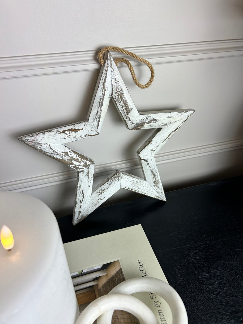 Large wooden hanging star white 32cm