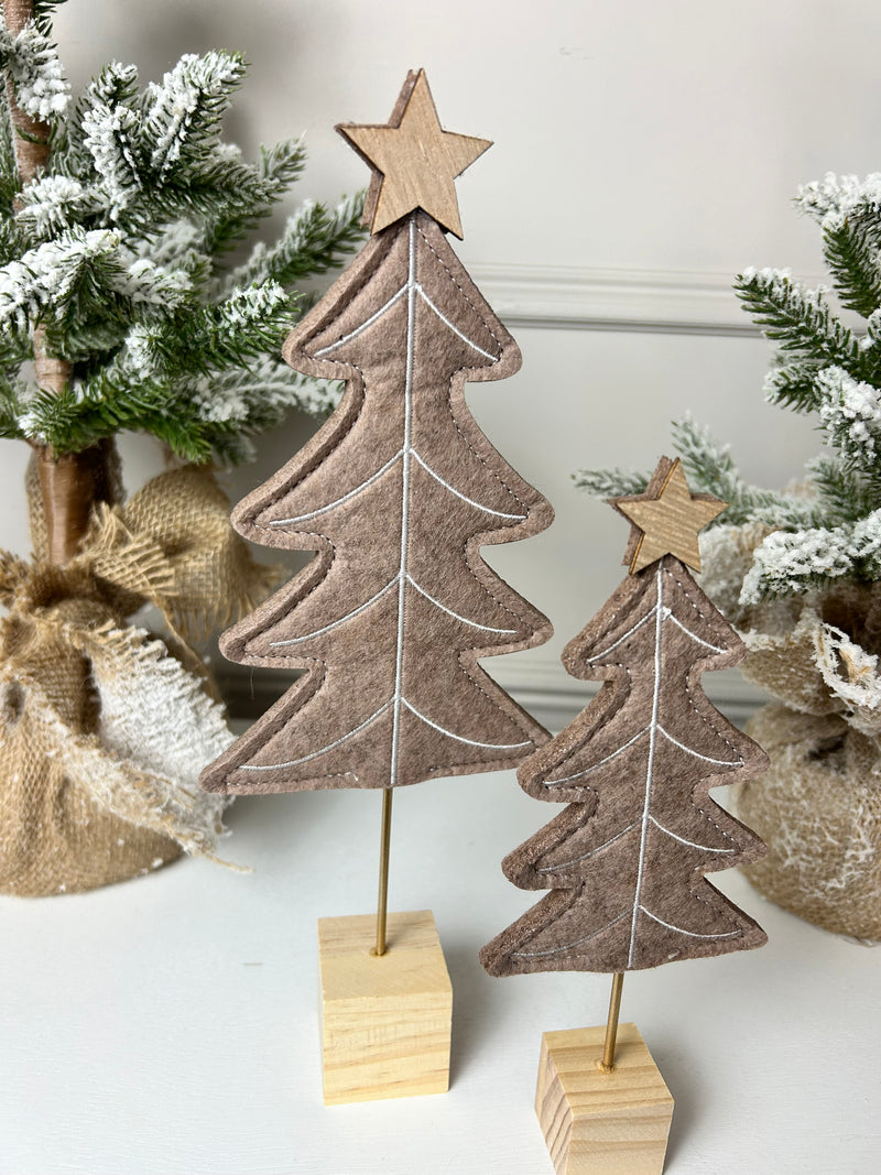 Natural Felt Christmas Tree With Star on Wood Base 2 Sizes