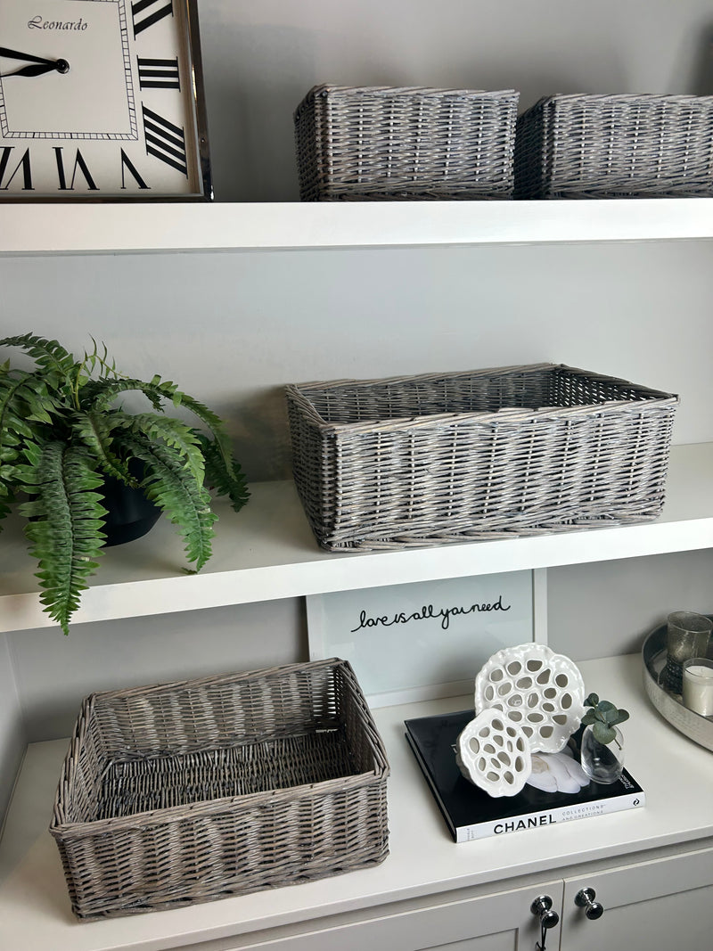 Grey wash wicker woven baskets 3 sizes