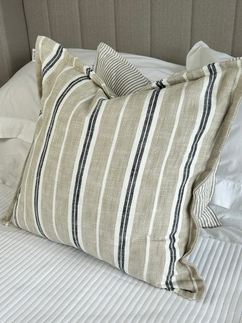 Hebble Taupe black white Ticking Stripe Feather Cushion 50cm