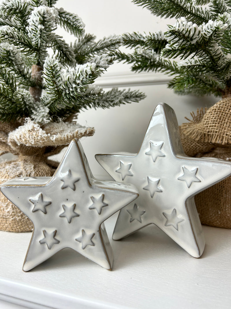 Reactive glaze embossed ceramic star 2 sizes