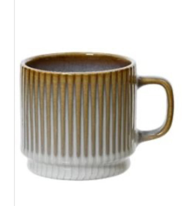 Set of 4 Ribbed reactive glaze mugs 2 styles