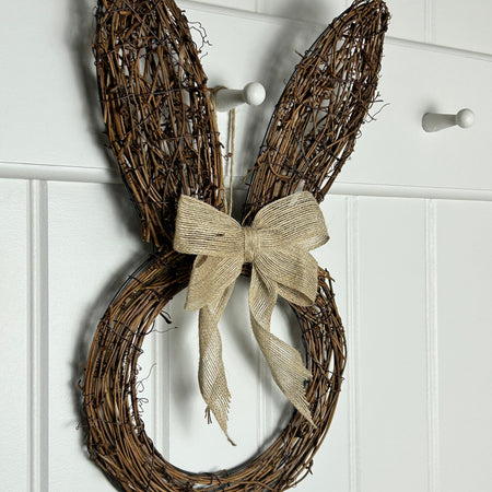 Hanging outline bunny rabbit with jute bow easter