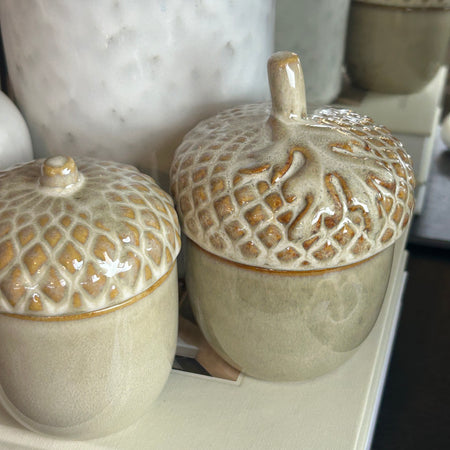 Taupe natural ceramic lidded acorn jars 2 sizes