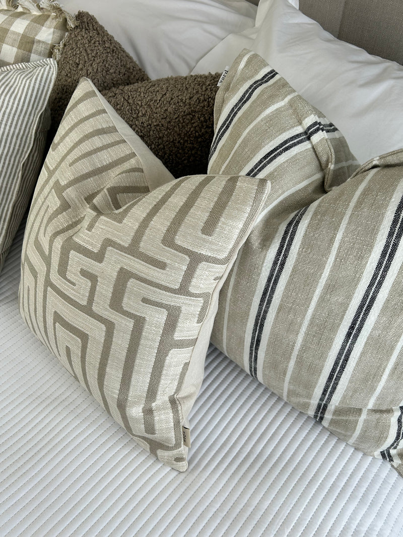 Natural linen geo modern print cushion 45cm