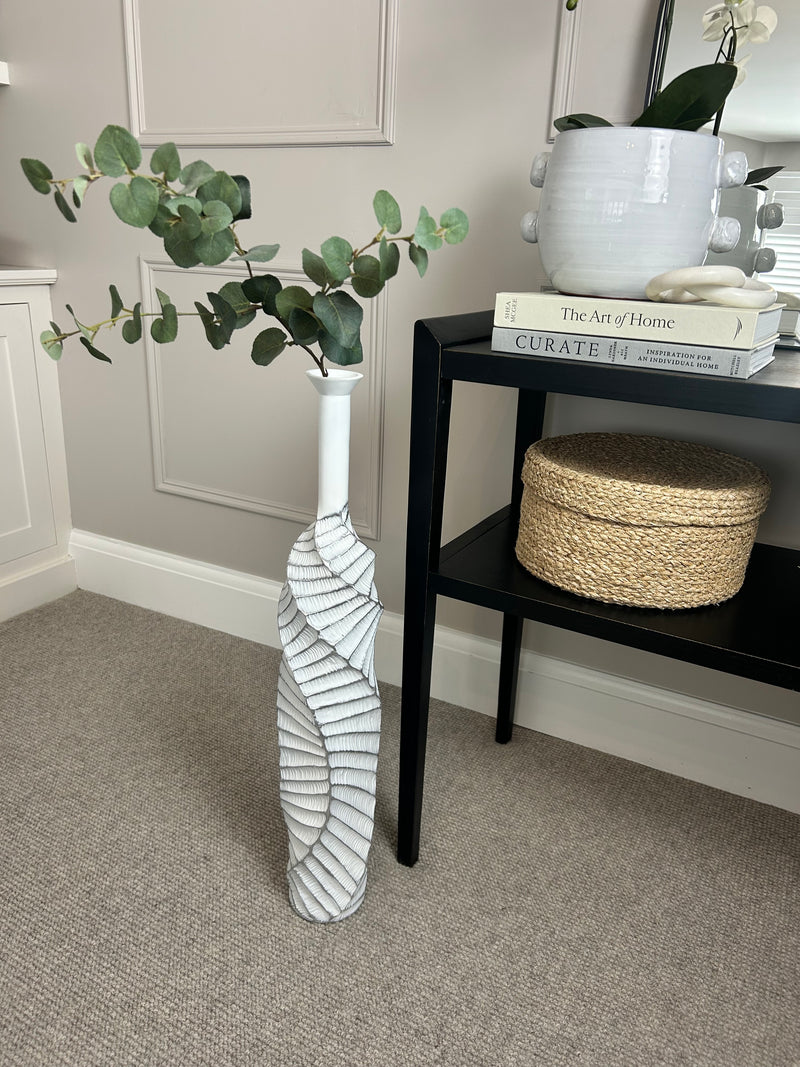 Twisted wave white silver tall slim vase 75cm