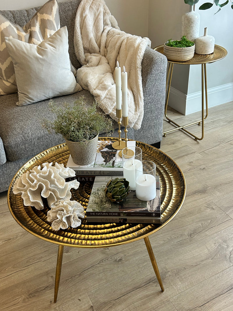 Antique Gold Embossed Round Side Table