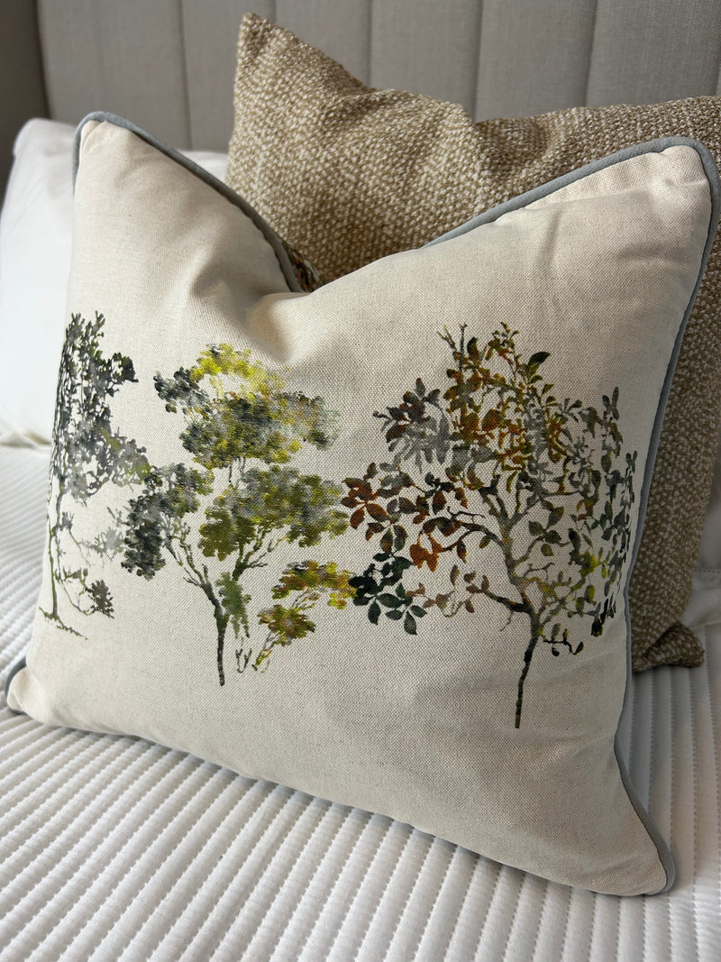 Arboles Natural & Green Tree Print Cushion double sided luxury 45cm