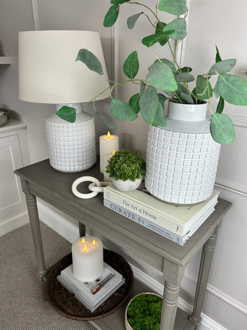 Stone grid print chunky white vase