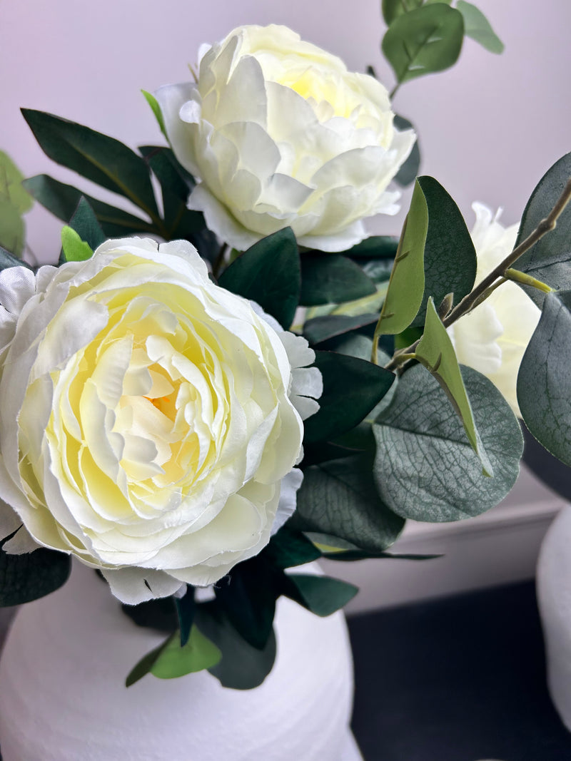 Cream Off White leafy Peony Stem