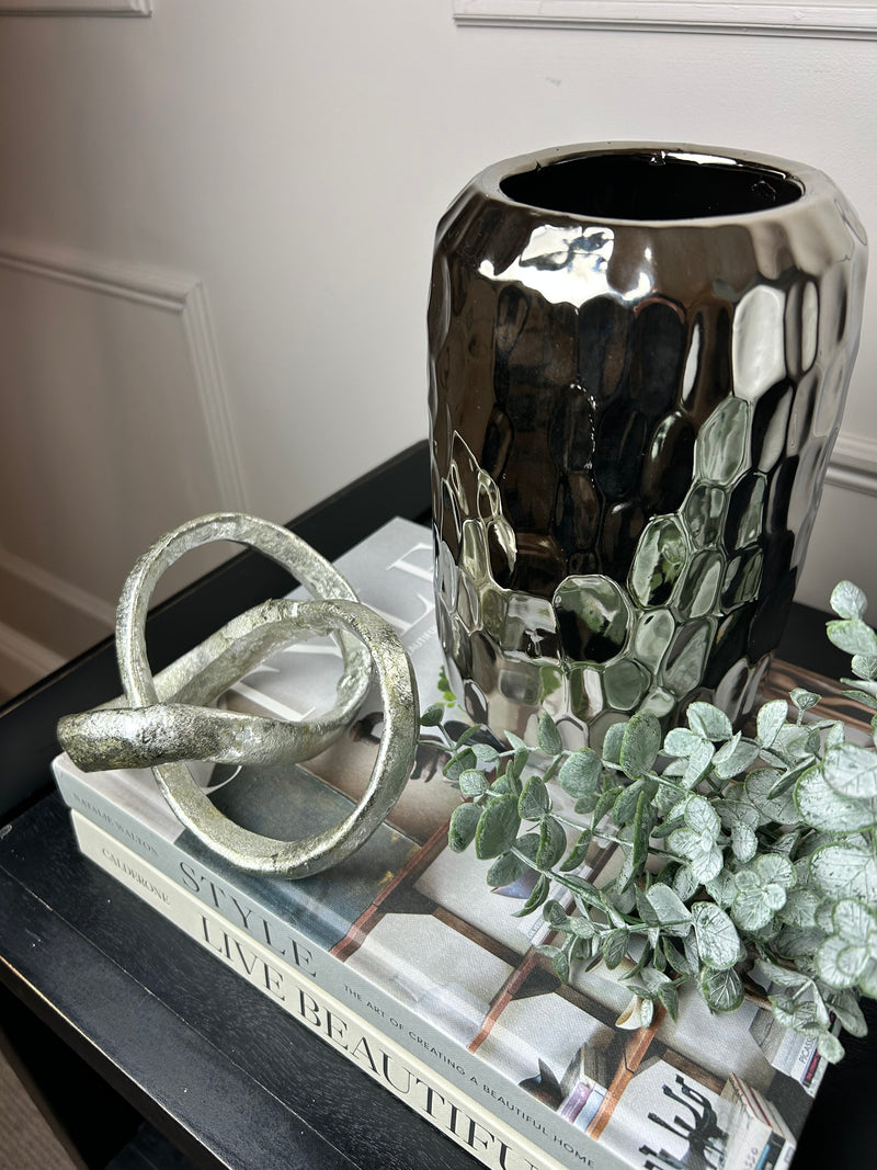 Silver Dimple Effect Glass Vase