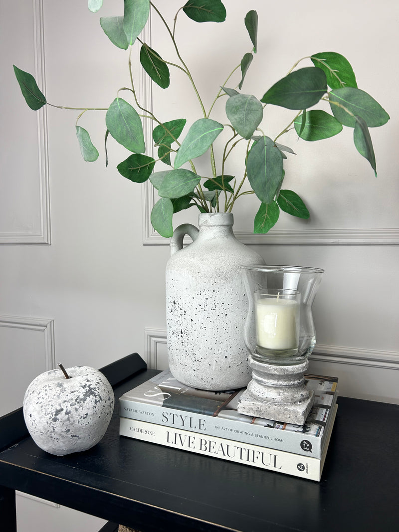 Aged stone ceramic hurricane lantern two sizes