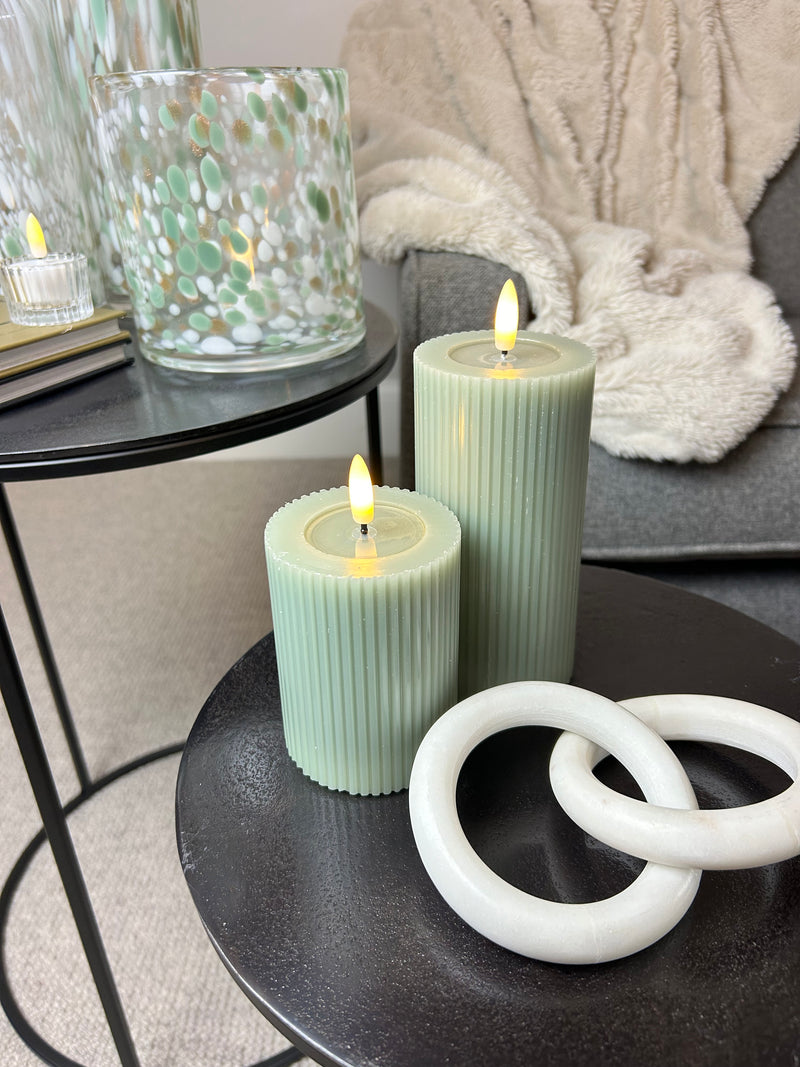 Sage Green LED pillar candle 2 sizes