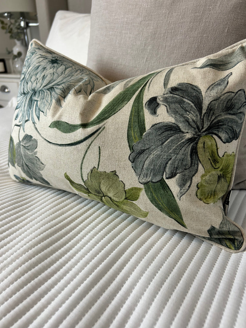 Reversible Oblong Cushion luxury floral piped 30cm x 45cm