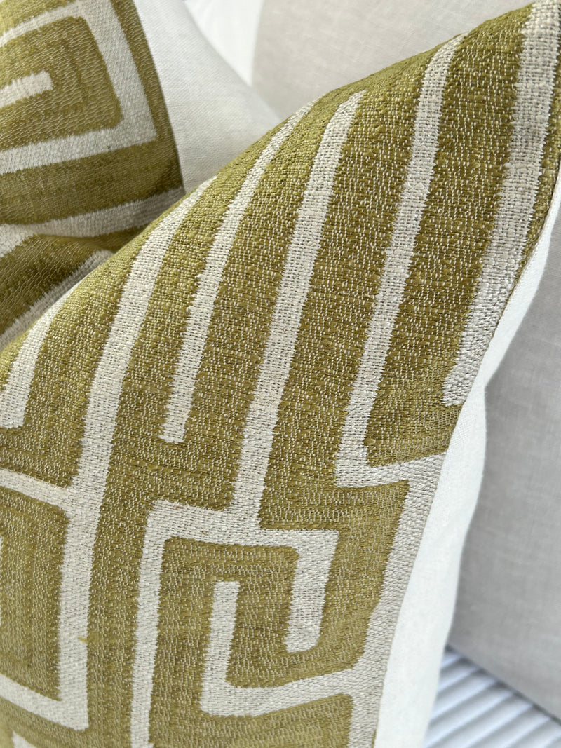 Green geo linen modern cushion 45cm