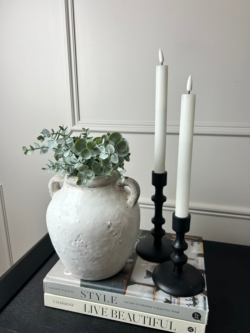 Set of Two Turned Metal Candlesticks