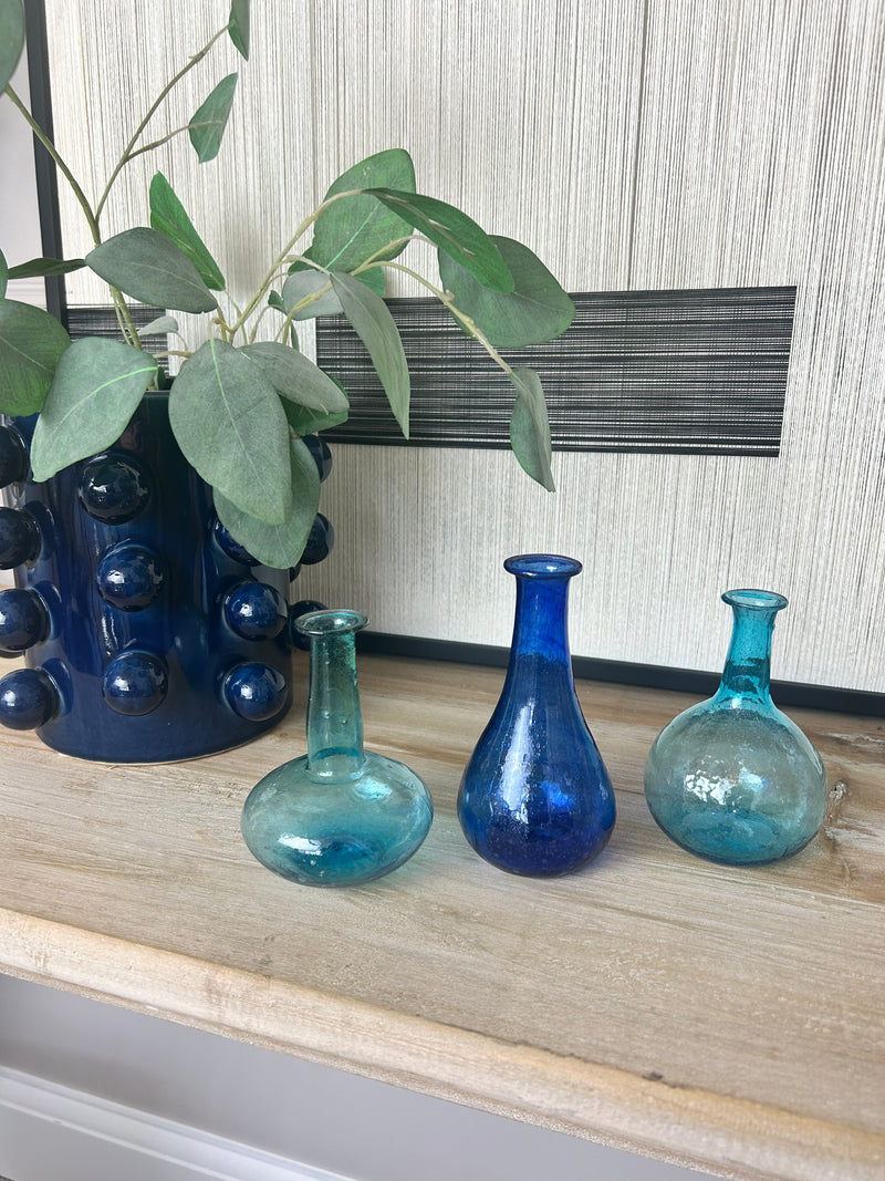 Set of 3 handmade glass bottles bud vases