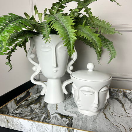 Ceramic white face urn vase