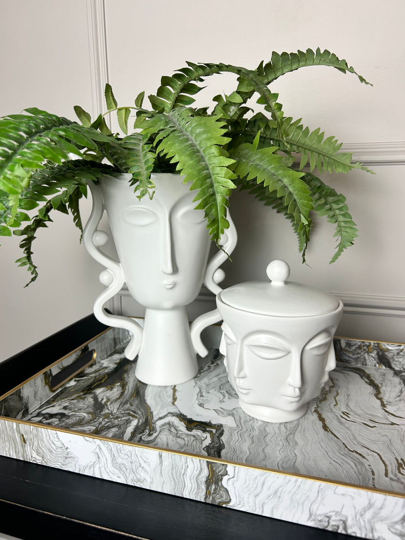 Ceramic white face urn vase