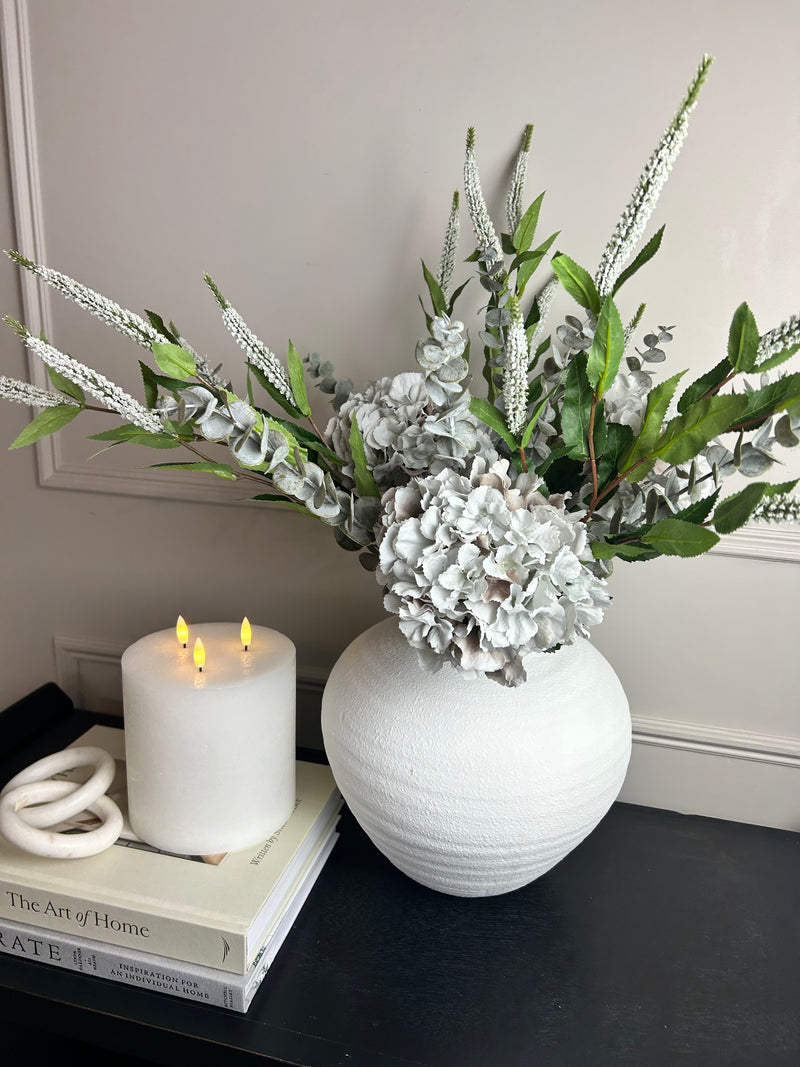 Bouquet arrangement 4 grey/taupe hydrangeas white Veronica eucalyptus bunch