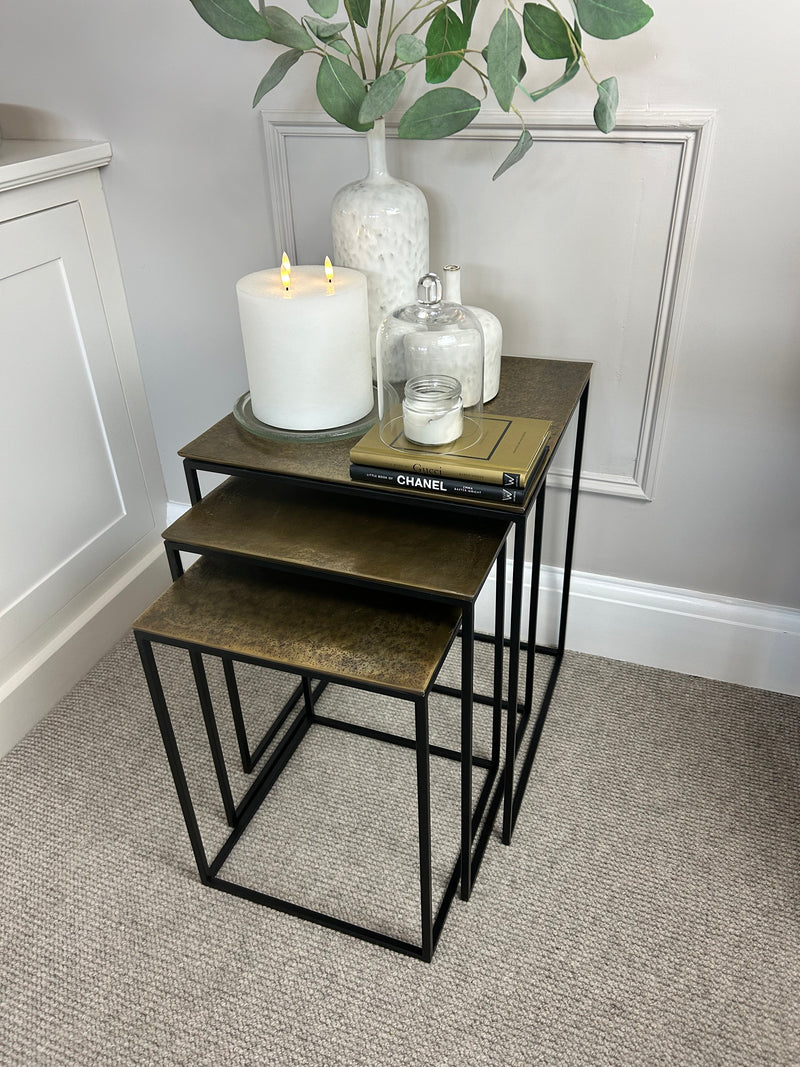 Antique Gold brass Square Metal Topped Side Table, 3 Sizes