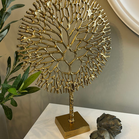 Gold metal coral tree on stand