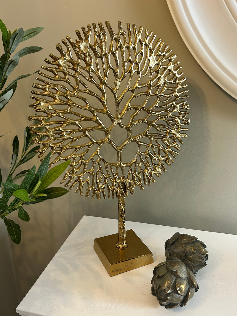 Gold metal coral tree on stand