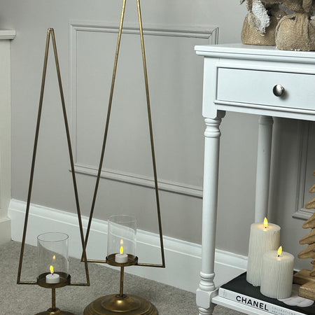 Tall simple gold metal tree candle holder 2 sizes