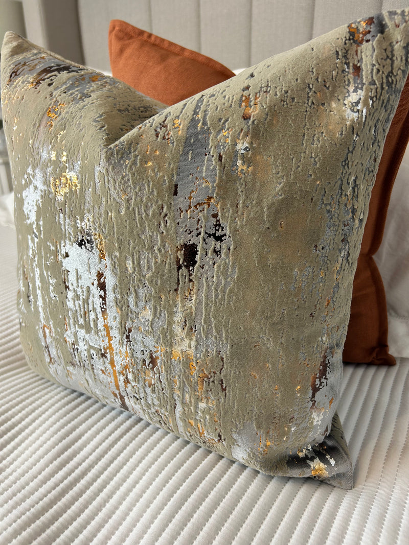 Torcello Silver Taupe beige bronze Feather Cushion luxury 45cm