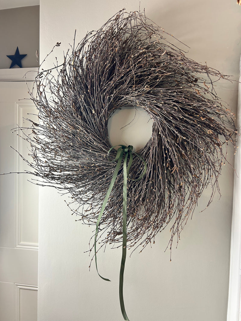 Beige flock Pampas round wreath 45cm