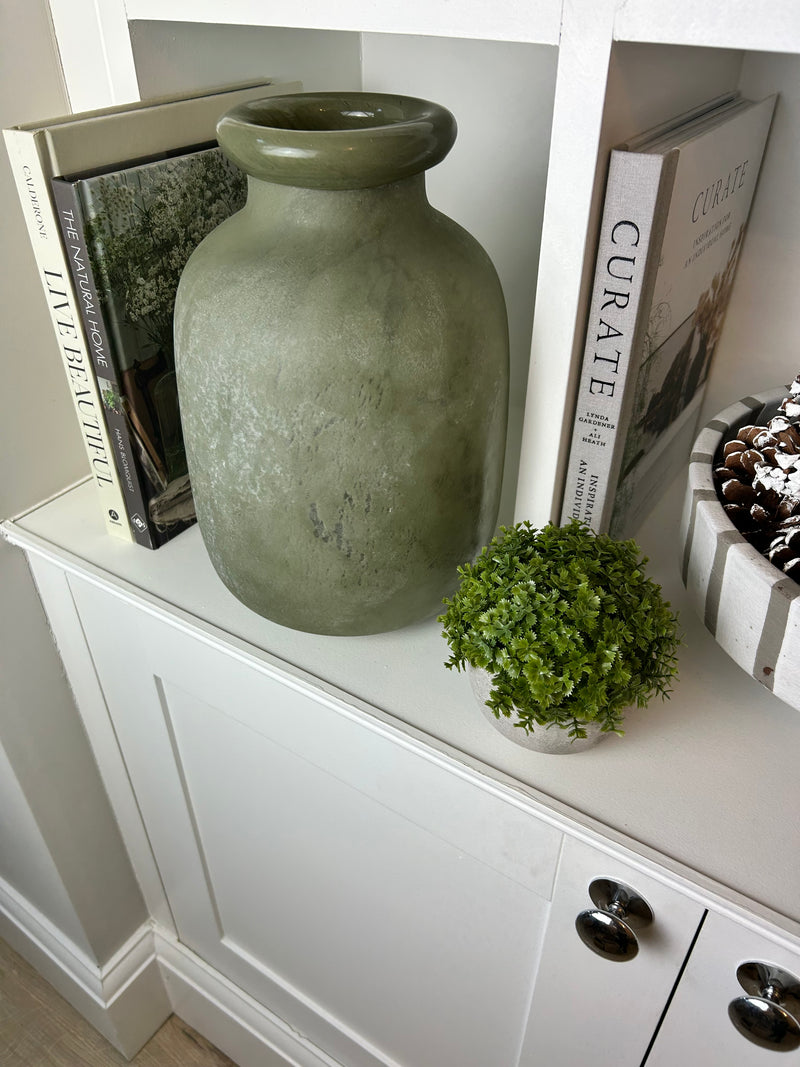 Chunky frosted olive green vase