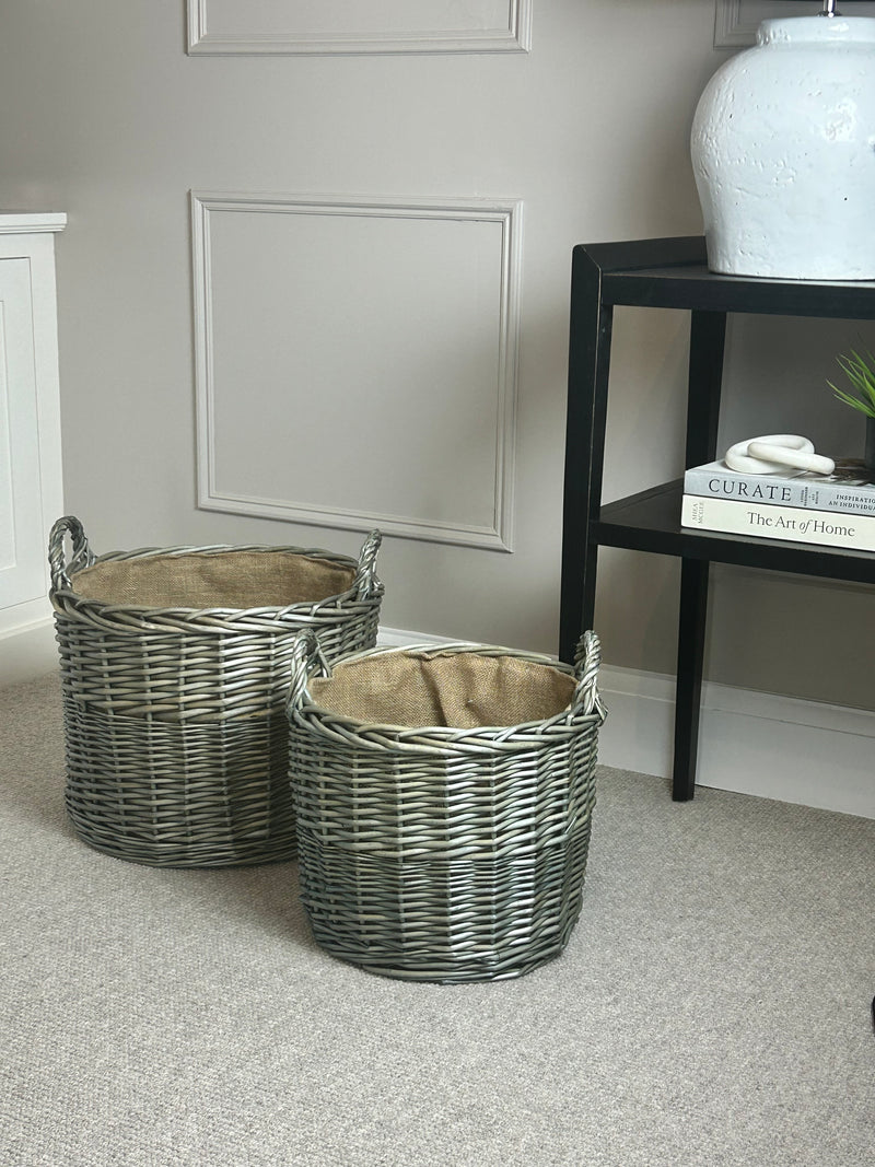 White washed large lined basket with handles