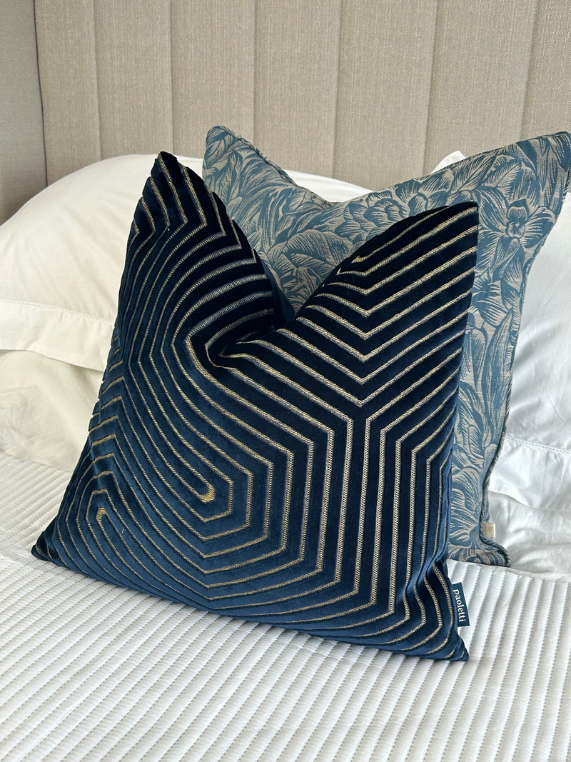 Evoke Cut Navy Velvet Feather Filled Cushion 45cm