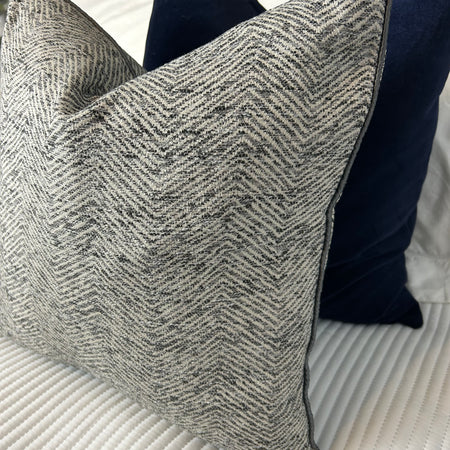 Grey ripple textured cushion with Charcoal piping 45cm