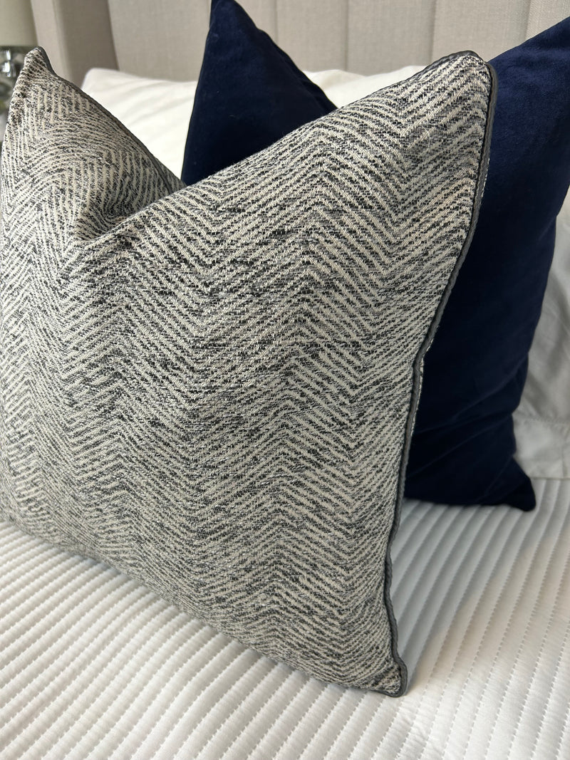 Grey ripple textured cushion with Charcoal piping 45cm