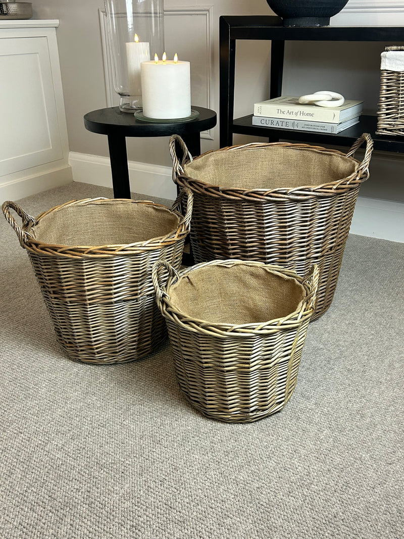 Chunky round woven lined basket 4 sizes