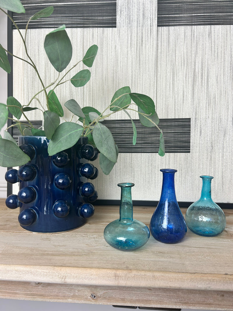 Set of 3 handmade glass bottles bud vases