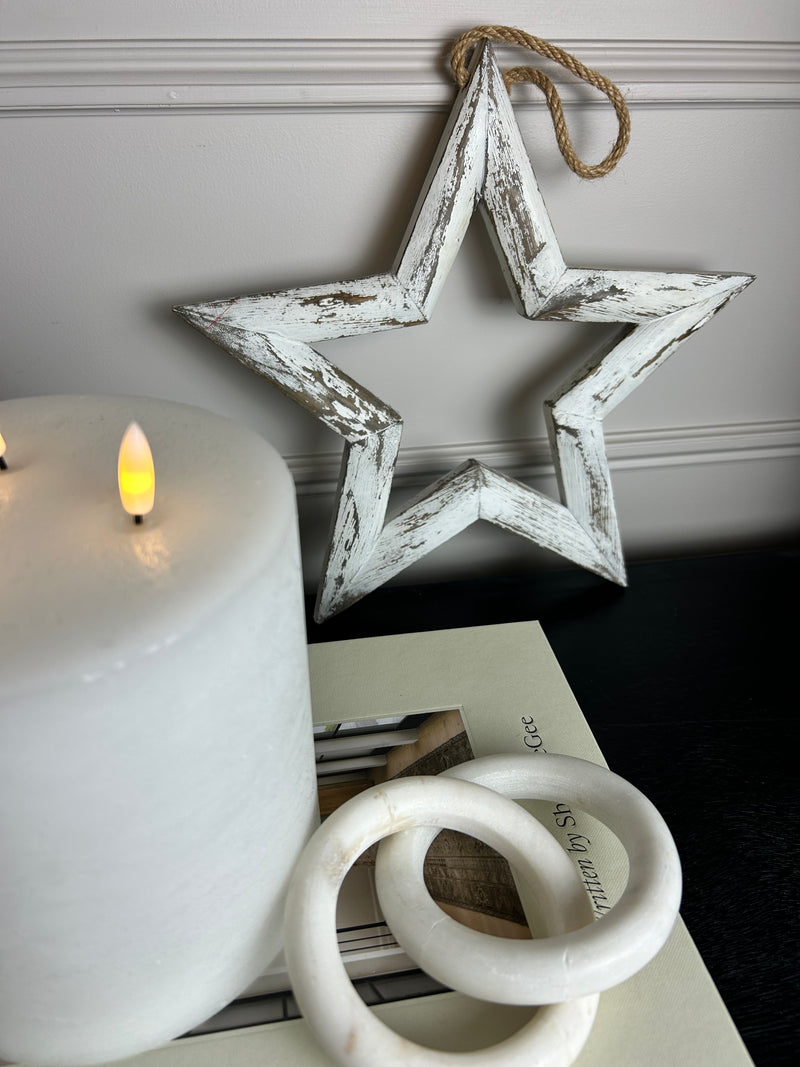 Large wooden hanging star white 32cm