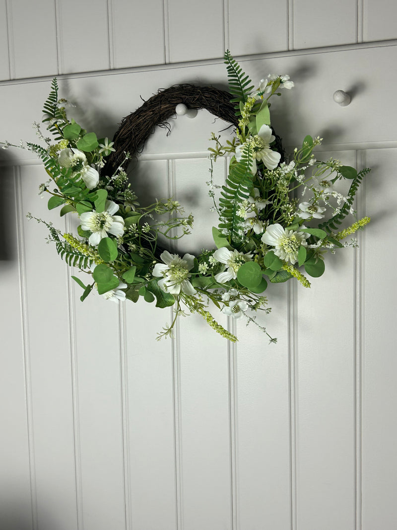 Lush Green mixed foliage Half Wreath 50cm