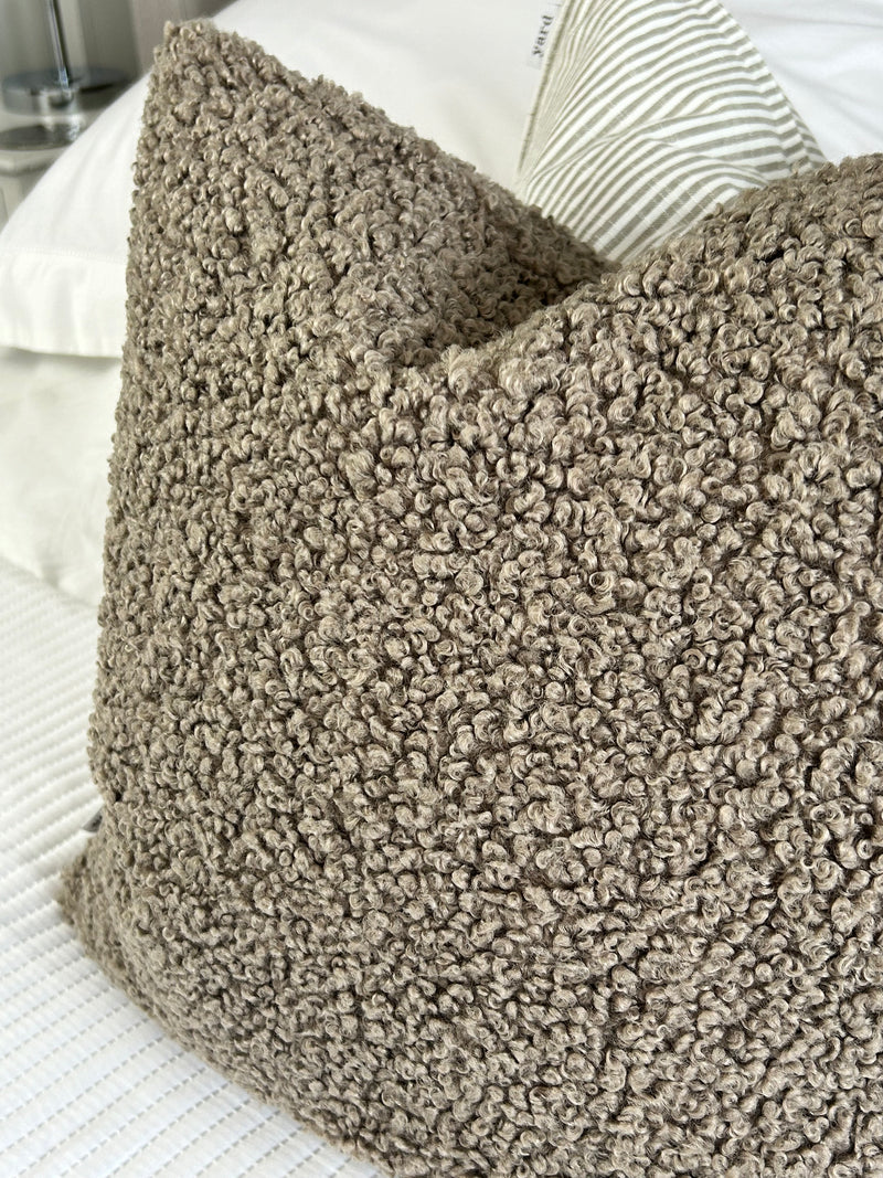 Taupe beige boucle textured cushion Feather filled 45cm