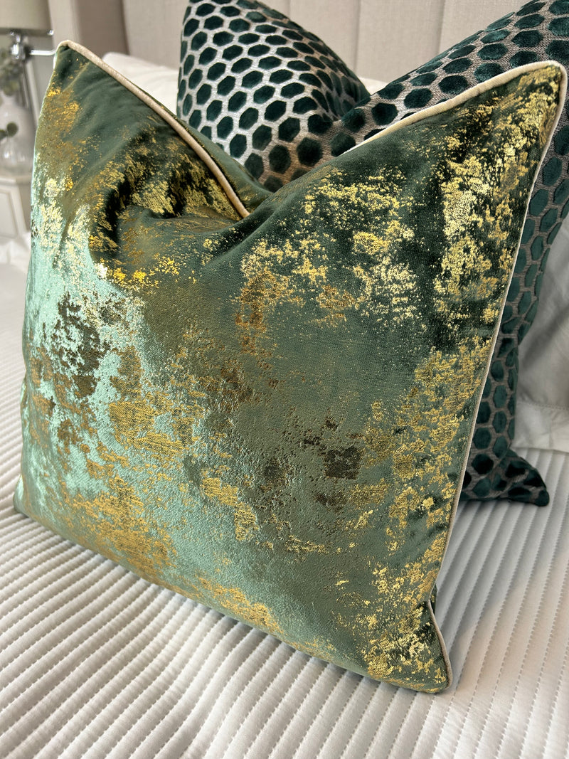 Paul Moneypenny Green Gold Feather Filled 45cm luxury Cushion