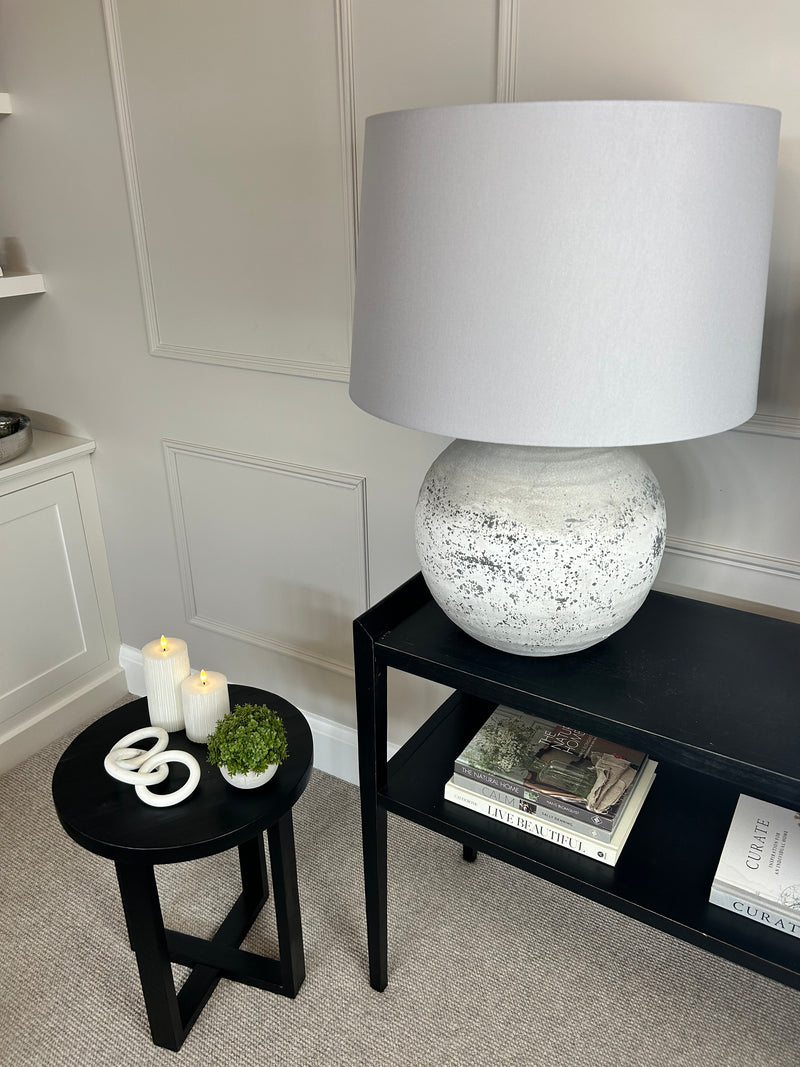 Tiber stone lamp with linen shade