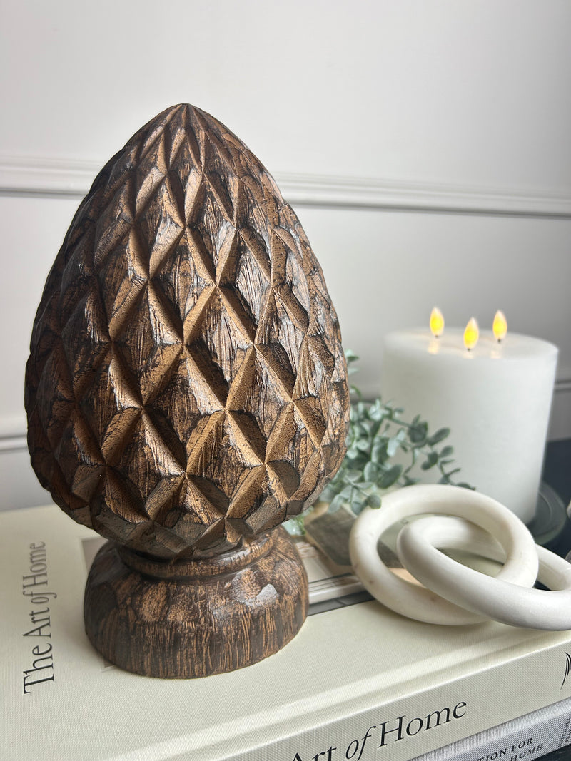 Chunky dark wood textured grain artichoke decoration ornament 25cm