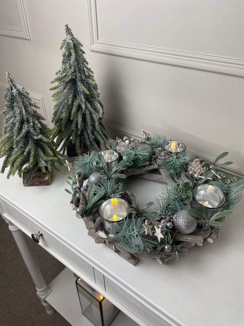 Round pinecone festive candle holder centre piece