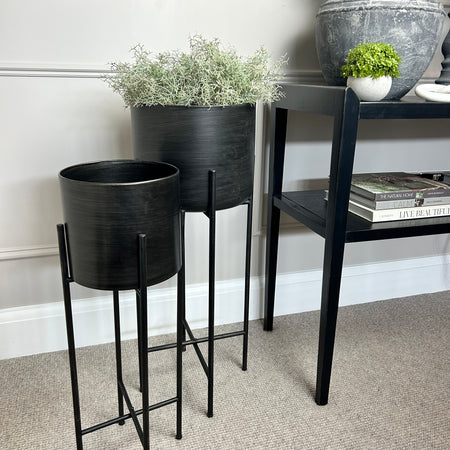 Pewter blackened bronze floor standing planter on black stand frame 2 sizes