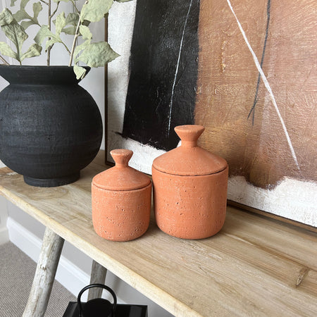 Terracotta textured lidded jar pot 2 sizes