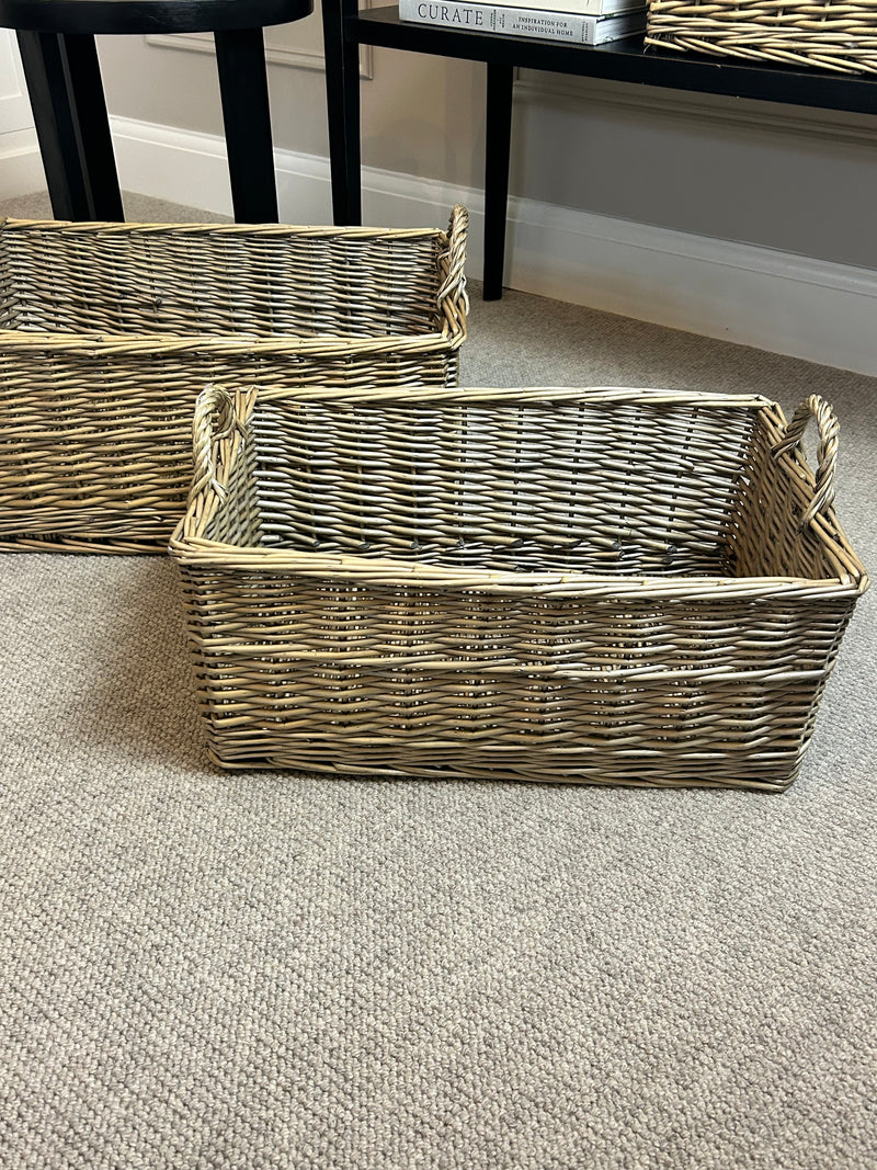 Rectangular grey wash wicker woven basket 3 sizes